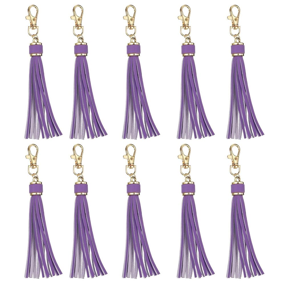 5351 10pcs PU Leather Tassels, 6 Inch Keychain Tassel Charm with Lobster